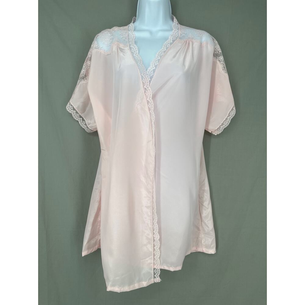 Vintage Satin Robe Womens Small Pink Lace Coquette Romanic Pastel Deena USA